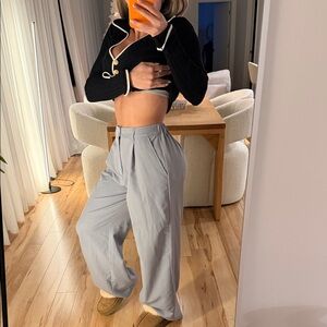 Stylish Women's Light Gray Wide-Leg Pants